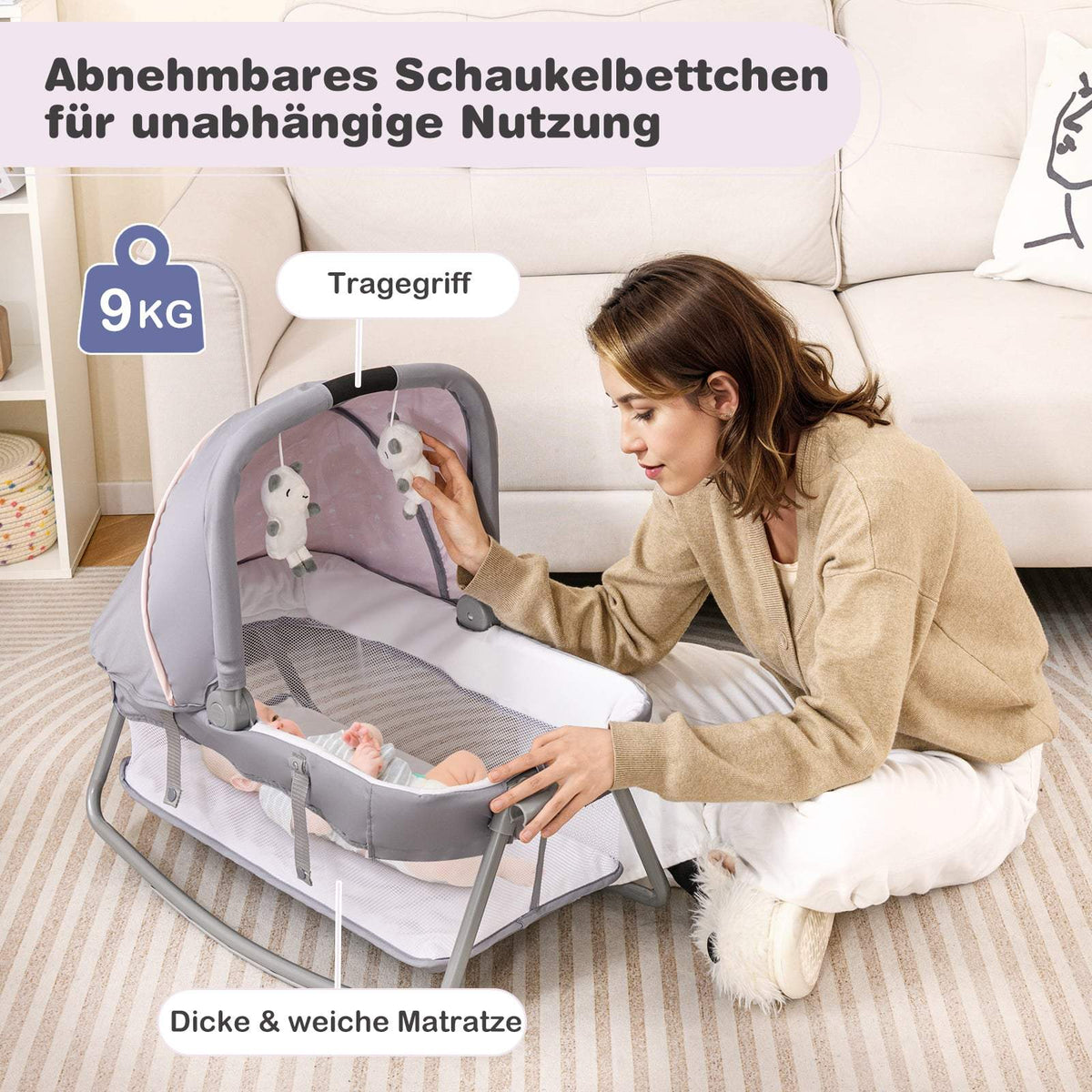 Portable 5-in-1 Baby Crib & Playpen with Bassinet, Purple