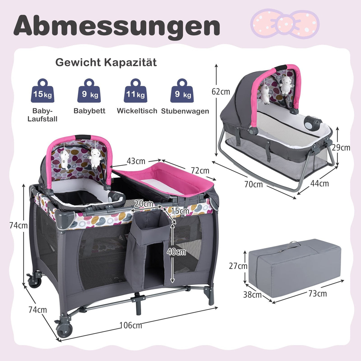 Portable 5-in-1 Baby Travel Crib with Bassinet & Changing Table