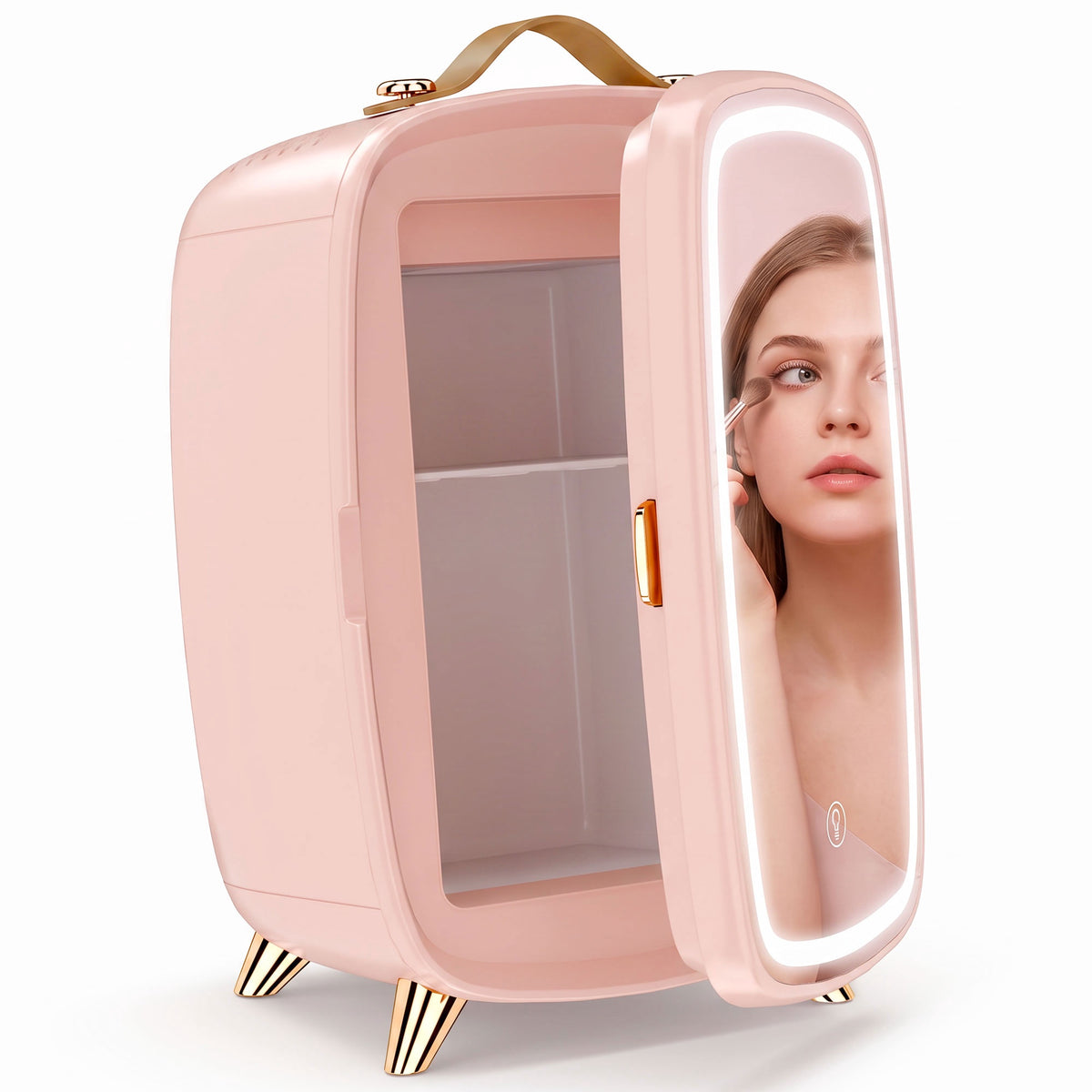 Portable 6L Pink Mini Fridge with LED Mirror for Cosmetics