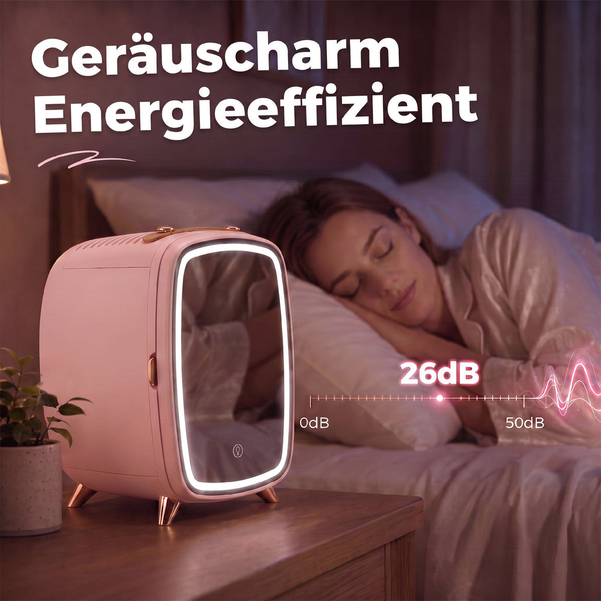 Portable 6L Pink Mini Fridge with LED Mirror for Cosmetics