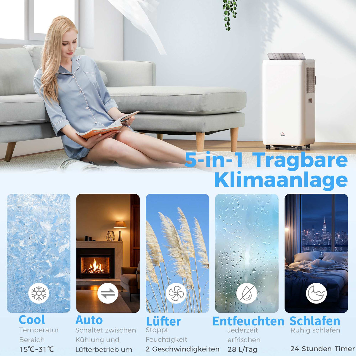 Portable Air Conditioner, 12,000 BTU, 5-in-1, 35㎡ Coverage