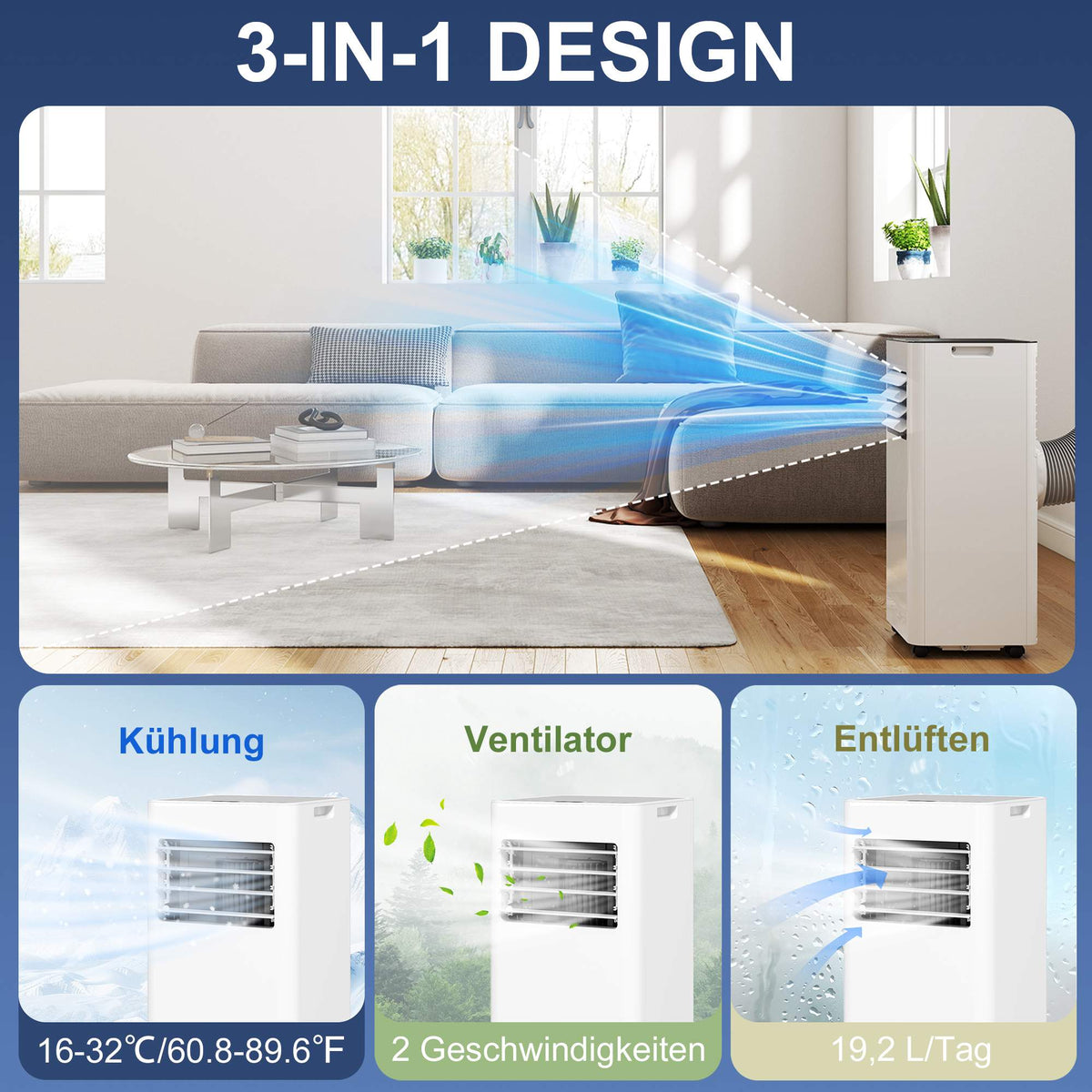 Portable Air Conditioner, 7,000 BTU, 3-in-1 System