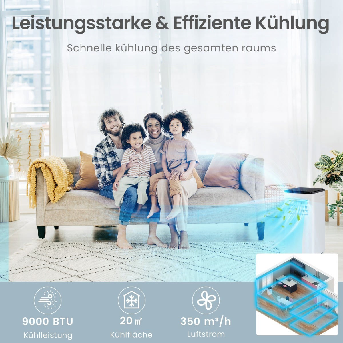 Portable Air Conditioner 9000 BTU, 4-in-1, Smart Control