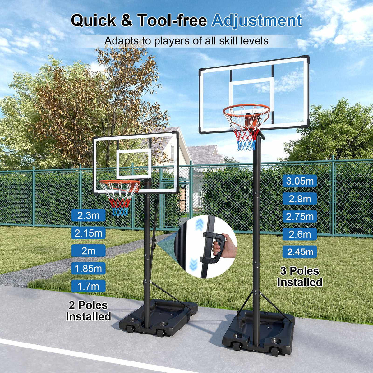 Portable Basketball Hoop, Adjustable 5.6-10 Ft, 43 In Backboard