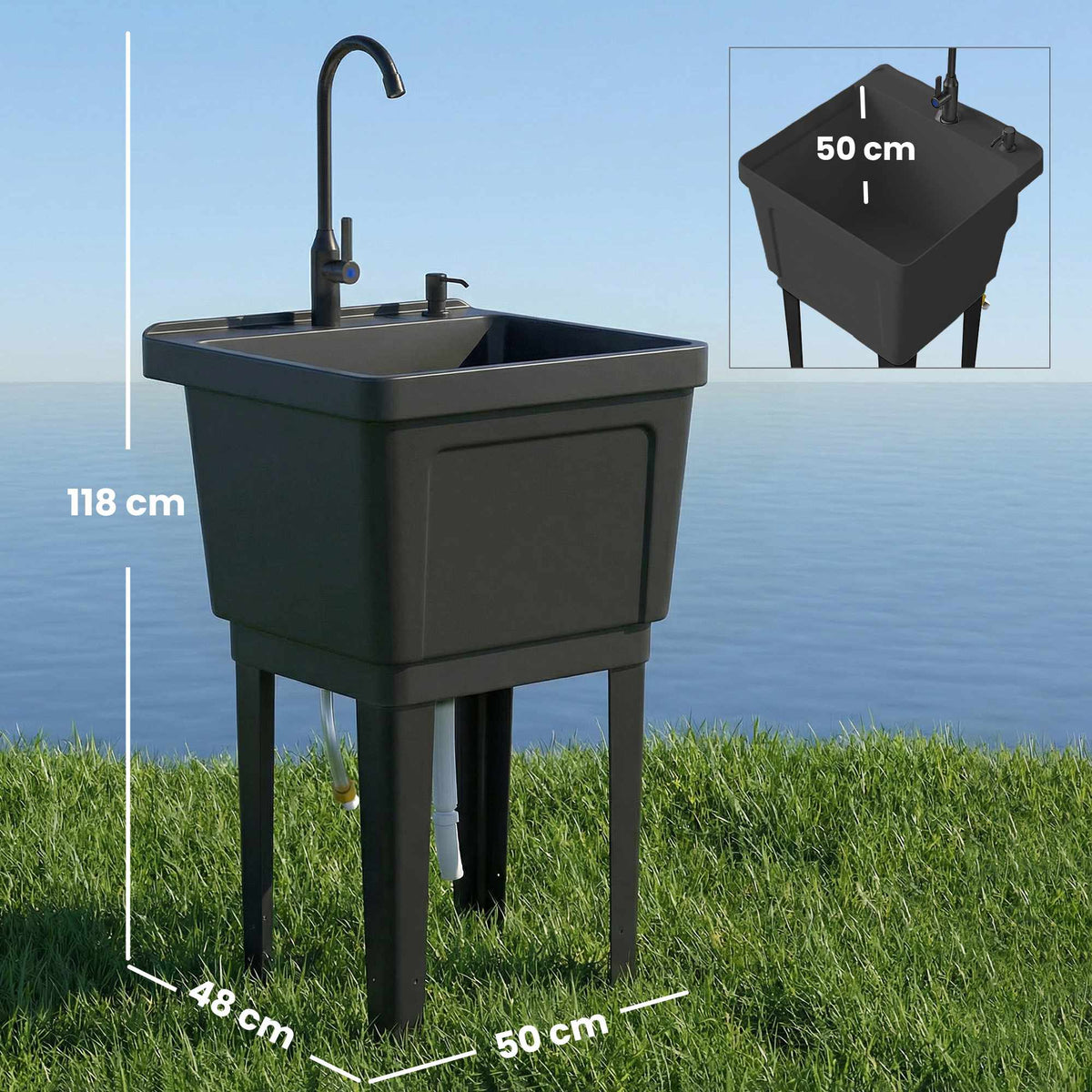 Portable Camping Sink with Faucet and Soap Dispenser, Black