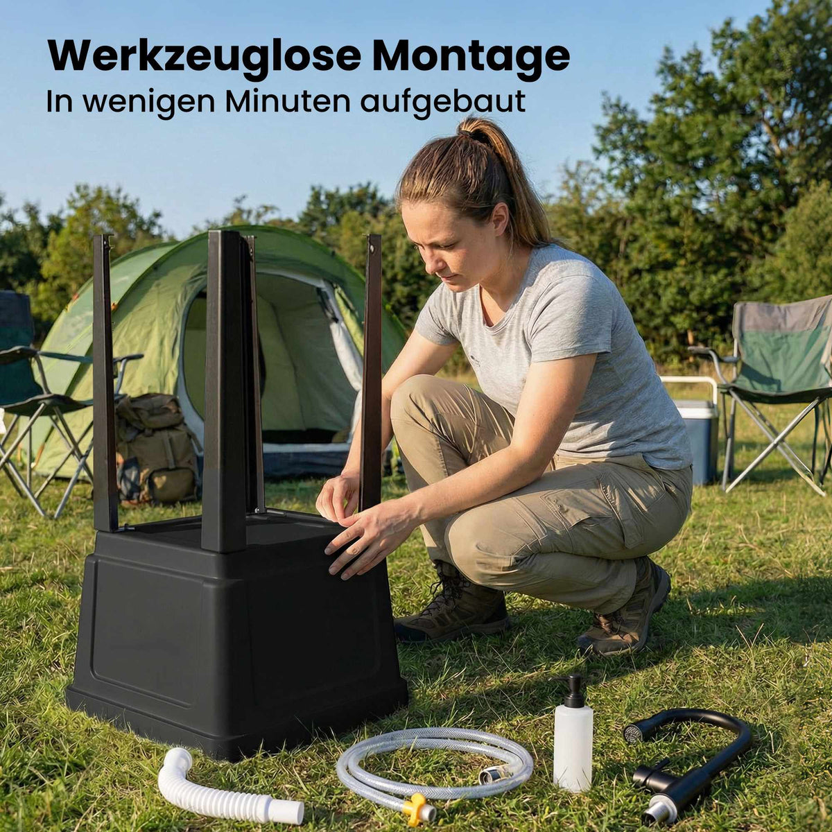 Portable Camping Sink with Faucet and Soap Dispenser, Black