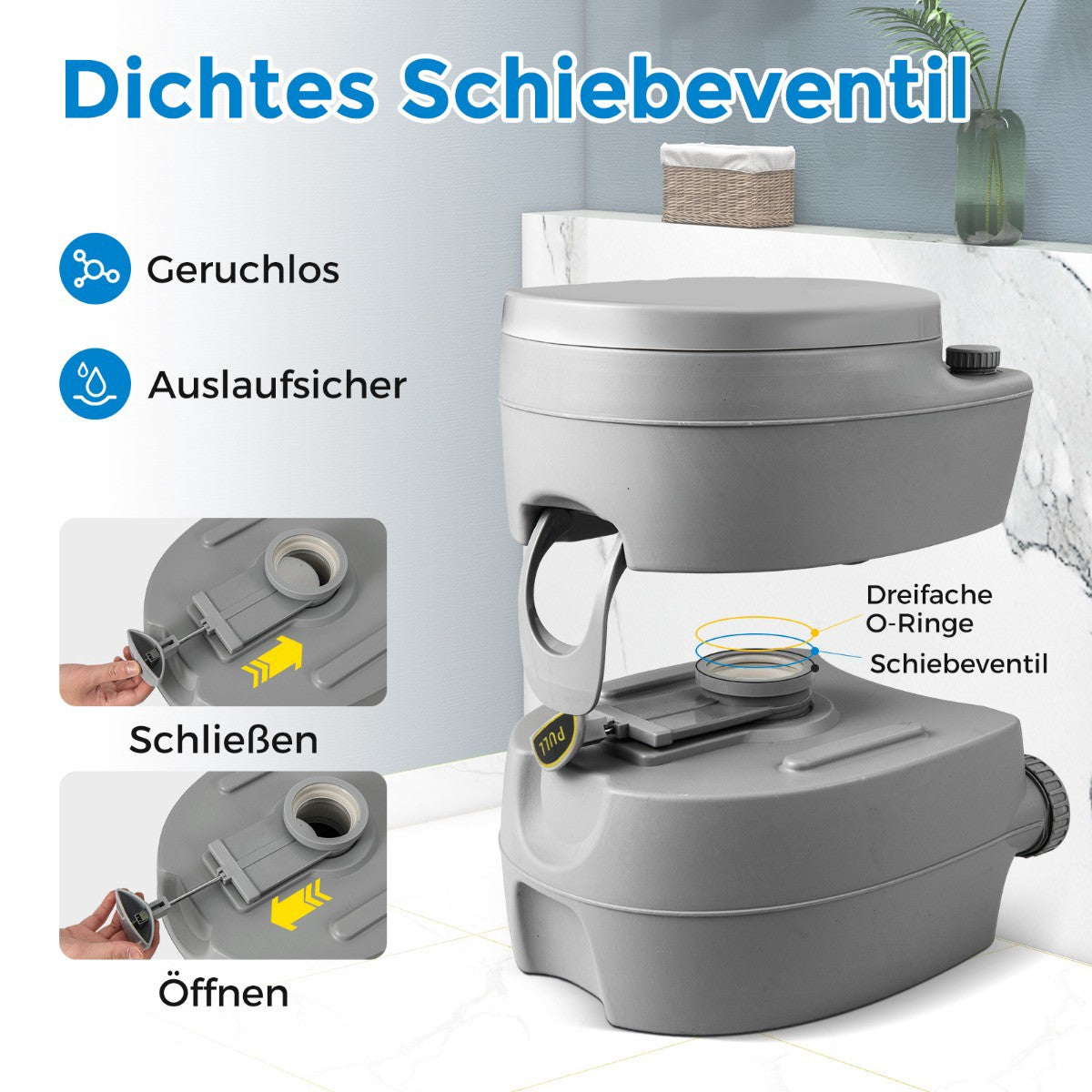 Portable Camping Toilet with 20L Waste Tank, Grey