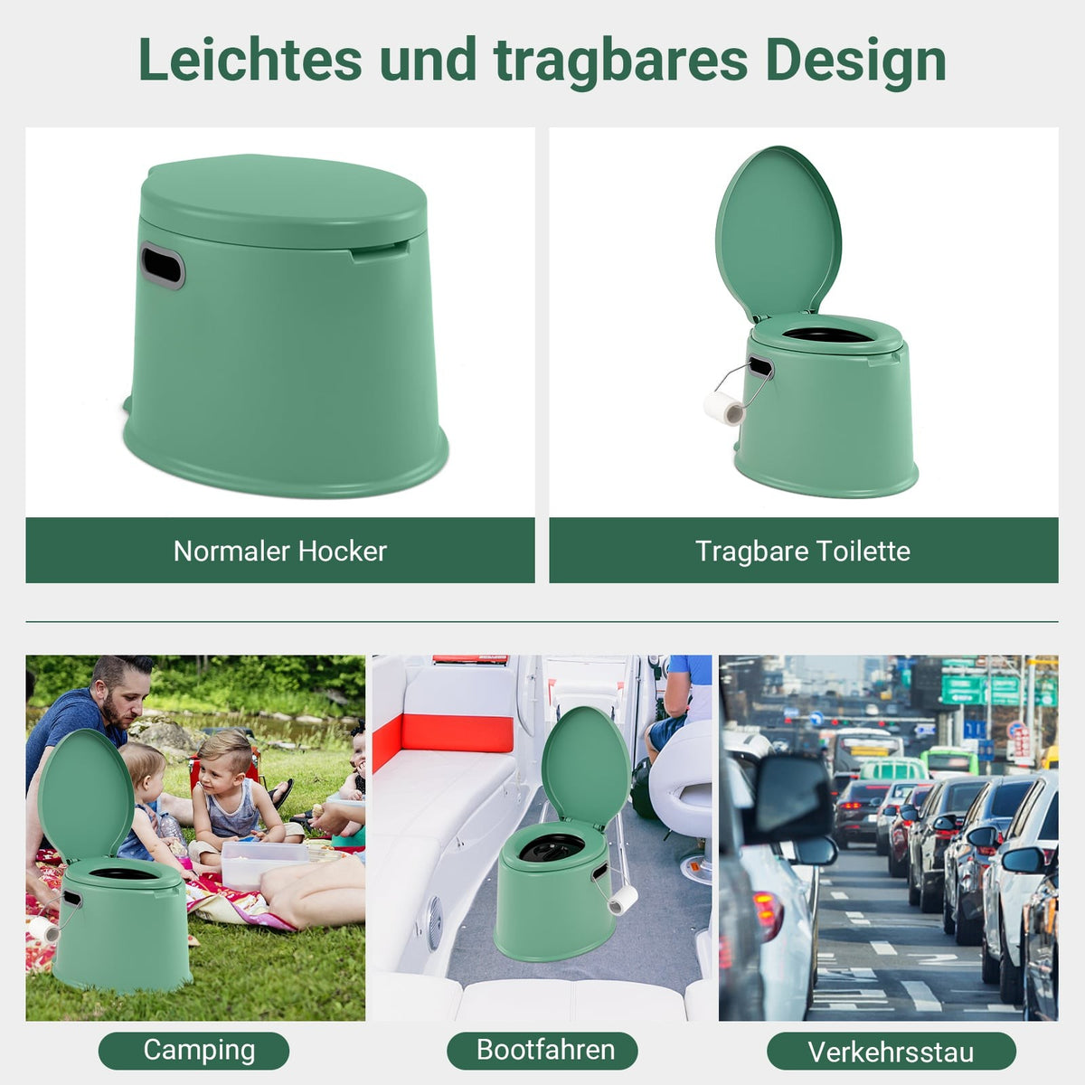 Portable Camping Toilet with Removable Bucket, 200kg Capacity