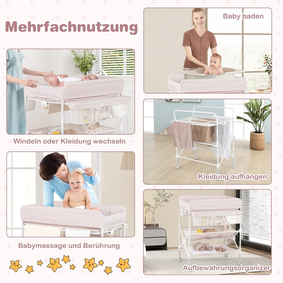 Portable Changing Table with Adjustable Height and Storage