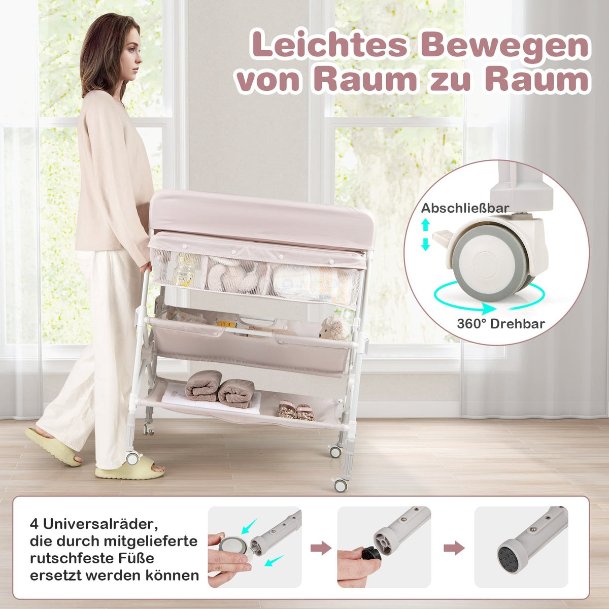 Portable Changing Table with Adjustable Height and Storage