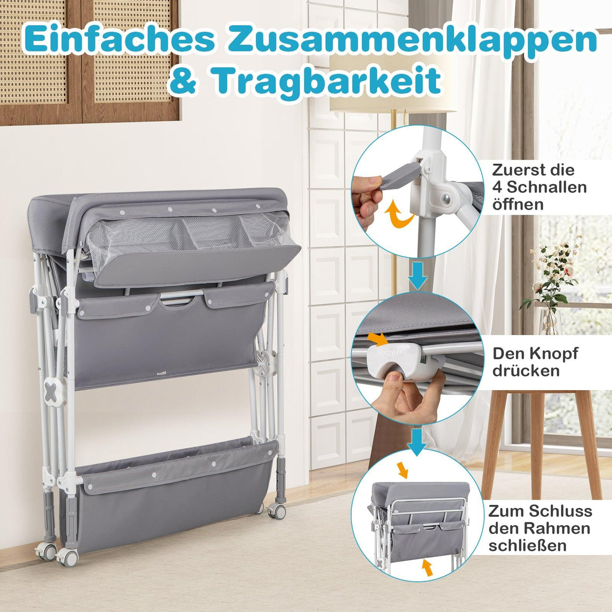 Portable Changing Table with Adjustable Height and Wheels