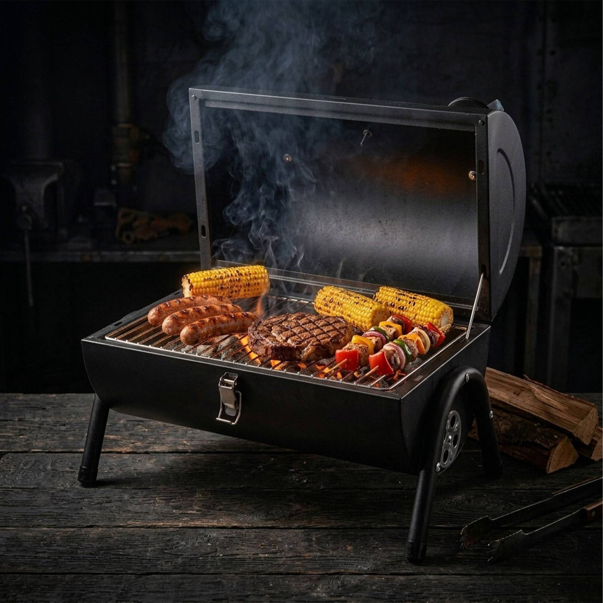 Portable Charcoal Grill with Thermometer & Chimney
