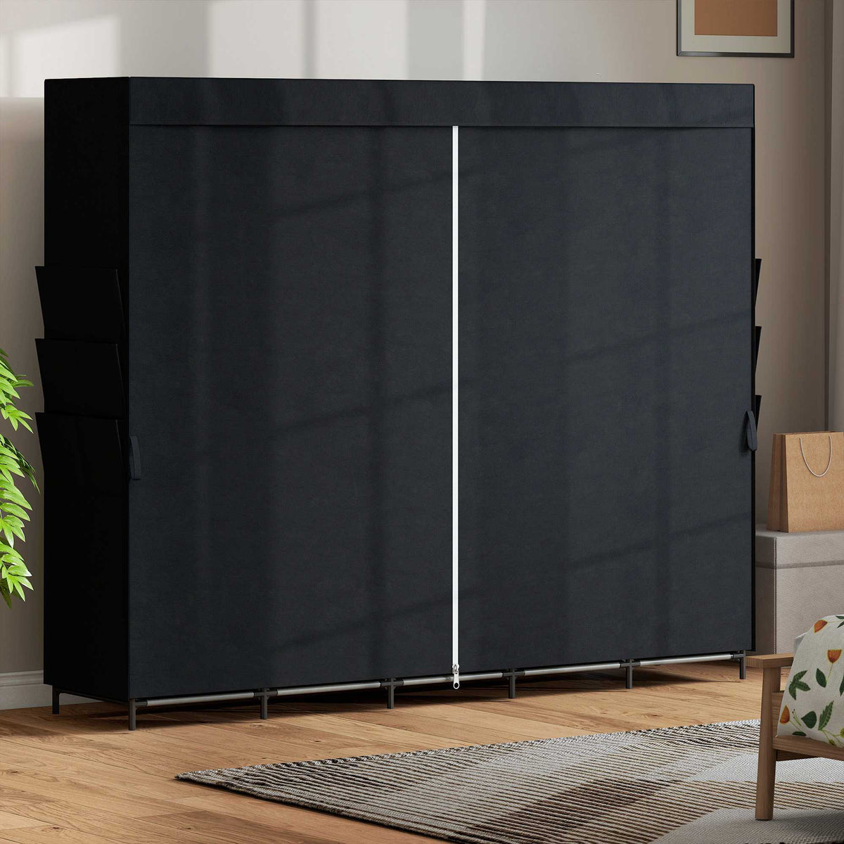 Portable Fabric Wardrobe, Dustproof, 5 Rods, Black, 212x45x167 cm