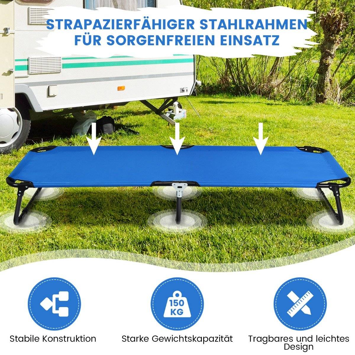 Portable Folding Camping Bed 190cm Long Fabric Sleeping Bed Blue