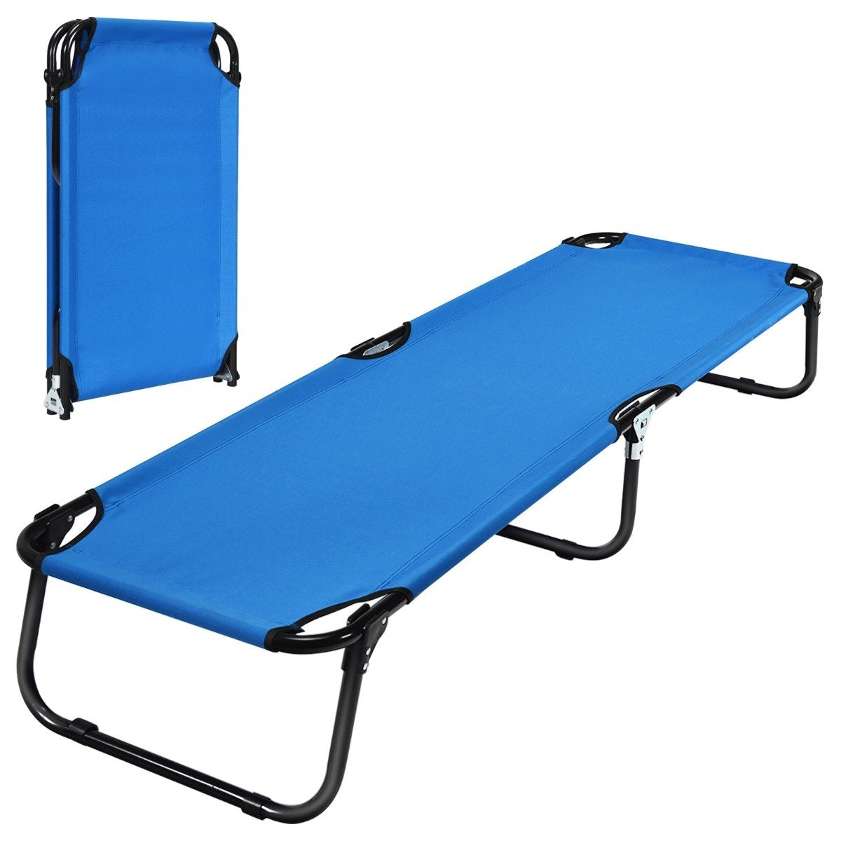 Portable Folding Camping Bed 190cm Long Fabric Sleeping Bed Blue