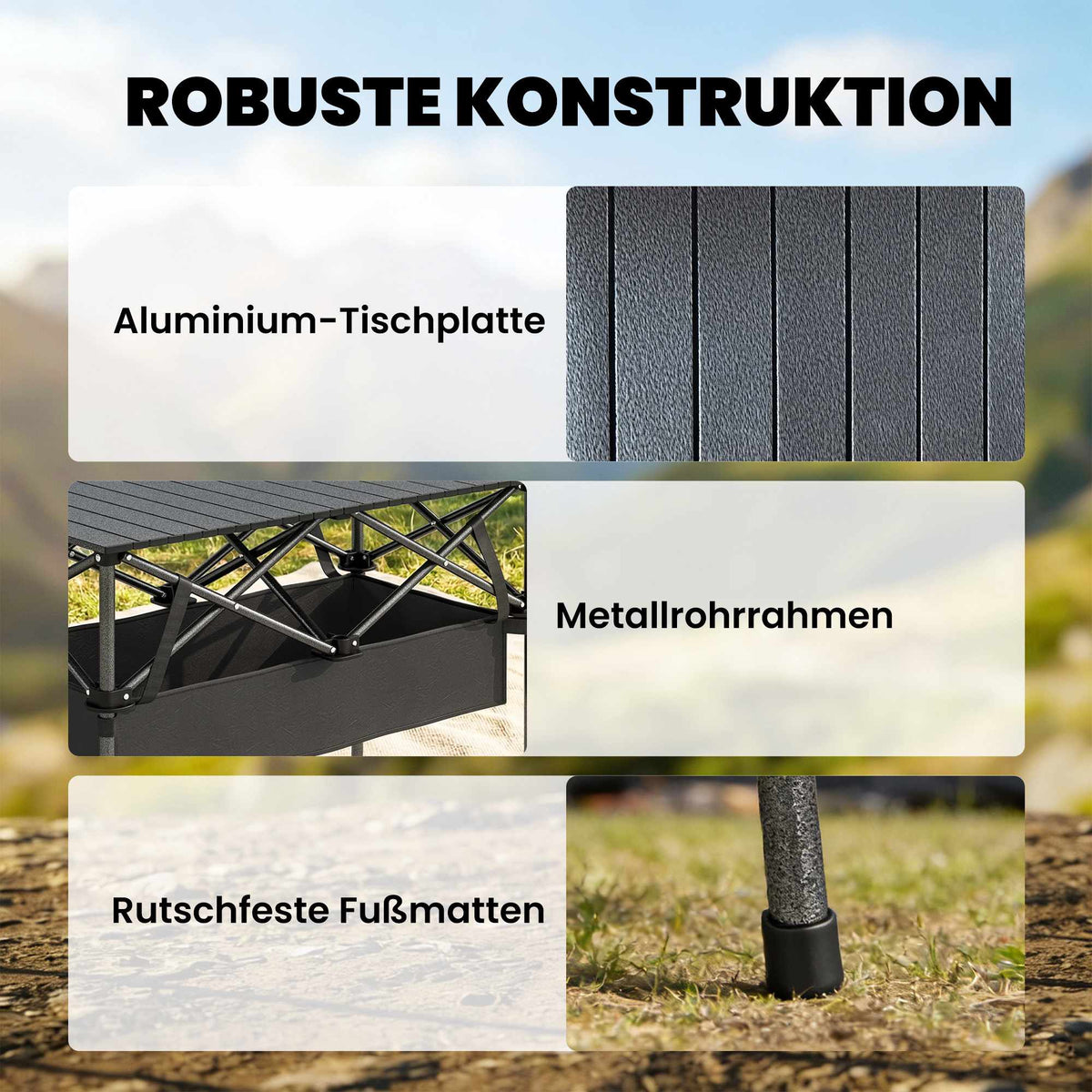 Portable Folding Camping Table with Mesh Storage, Black
