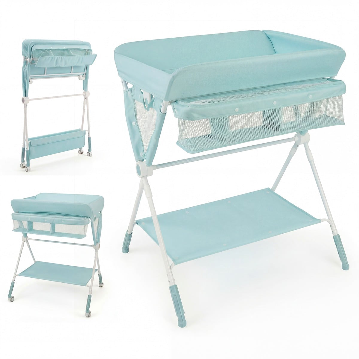 Portable Folding Changing Table with Adjustable Height & Lockable Wheels