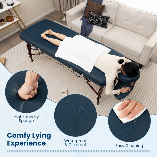 Portable Folding Massage Table, Adjustable Height, Carry Case, Navy