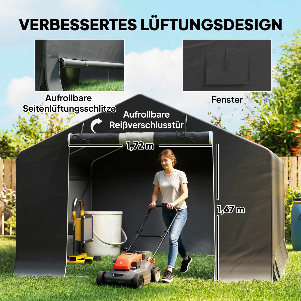Portable Garden Shed, Bike Tent, Dark Grey, Metal Frame