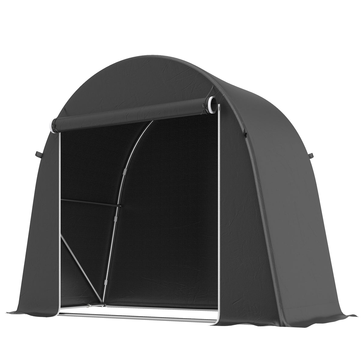 Portable Garden Shed with Zipper Door, Metal Frame, Dark Gray
