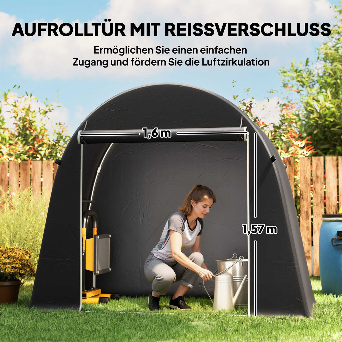 Portable Garden Shed with Zipper Door, Metal Frame, Dark Gray