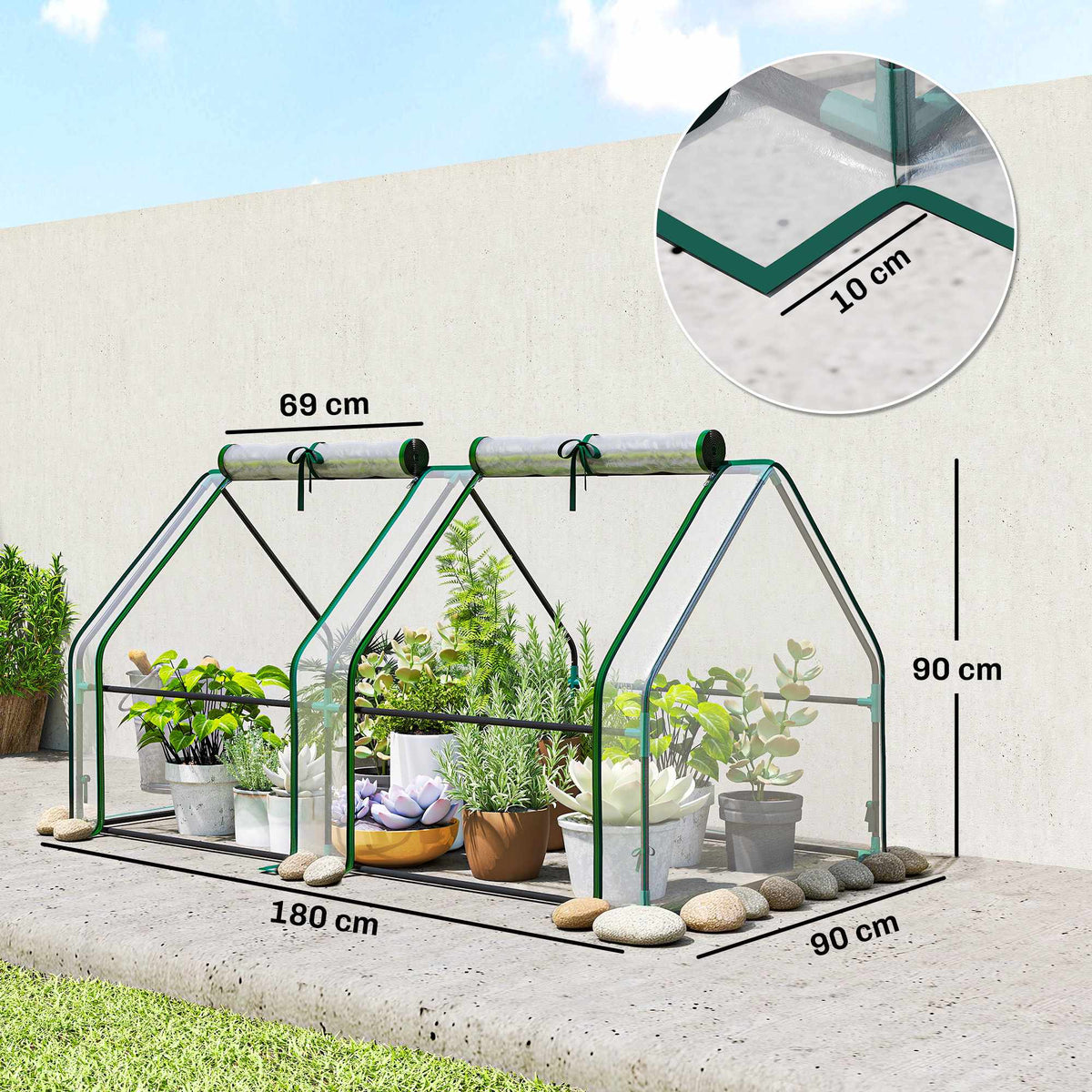 Portable Greenhouse with Zipper Doors, 180x90x90 cm, PVC Cover
