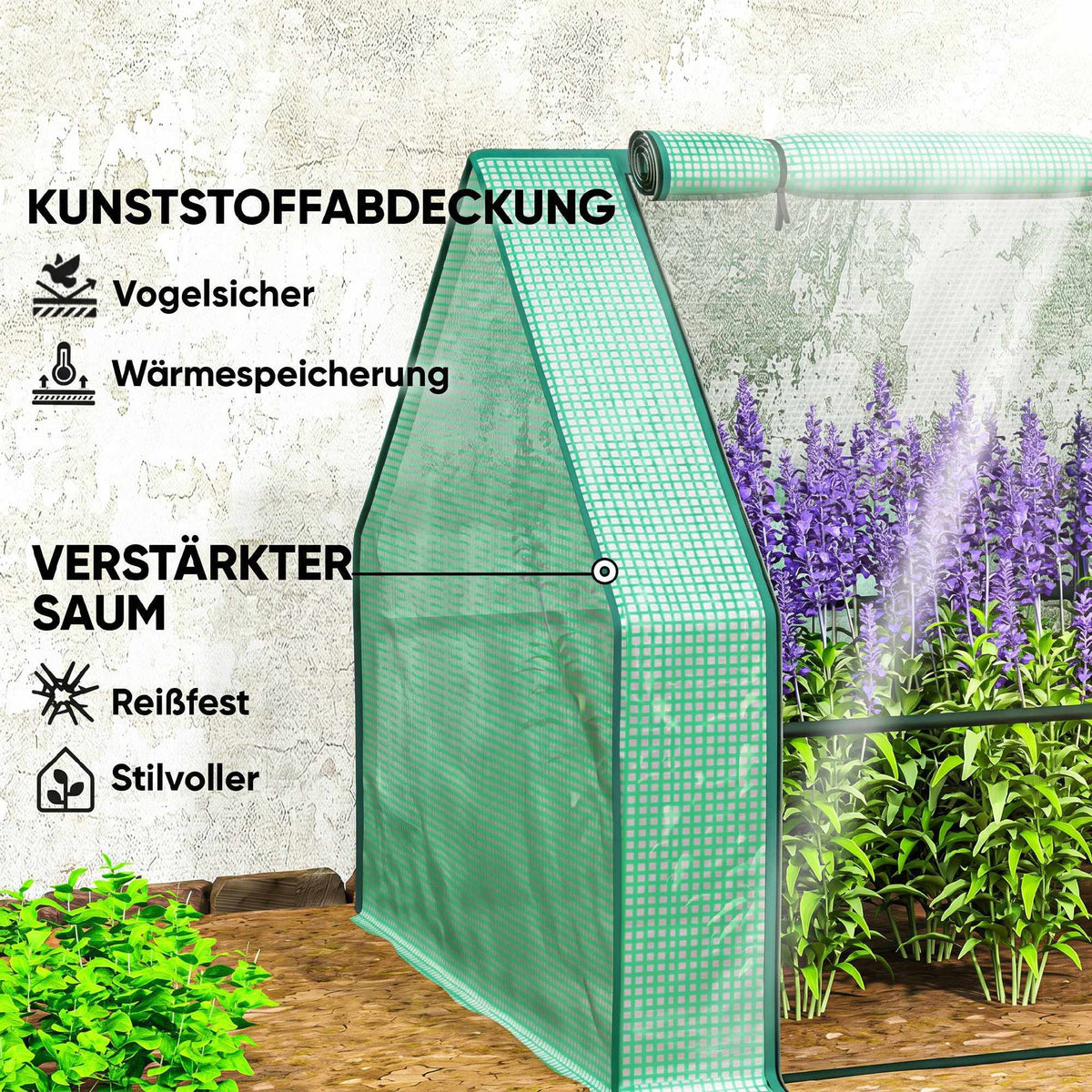 Portable Greenhouse with Zipper Doors, Steel Frame, 360x90x90 cm