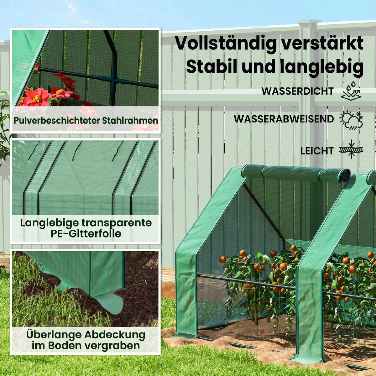 Portable Greenhouse with Zipper Doors, Steel Frame, 360x90x90 cm