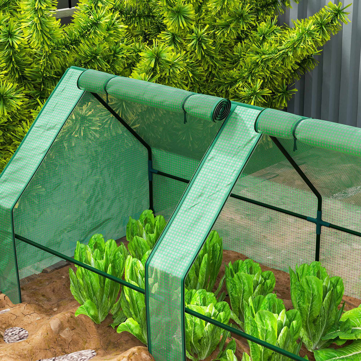 Portable Greenhouse with Zipper Doors, Steel Frame, 360x90x90 cm