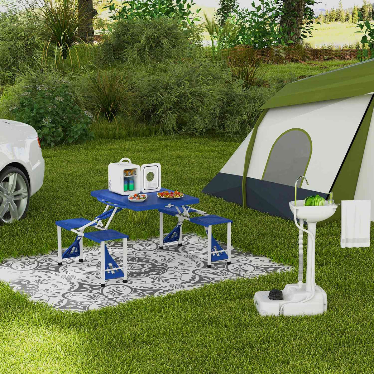 Portable Hand Sink Garden Outdoor Camping Voyager with Towel Rack Water Tank 17L Foot Pump 51 x 33.5 x 103 cm Gray