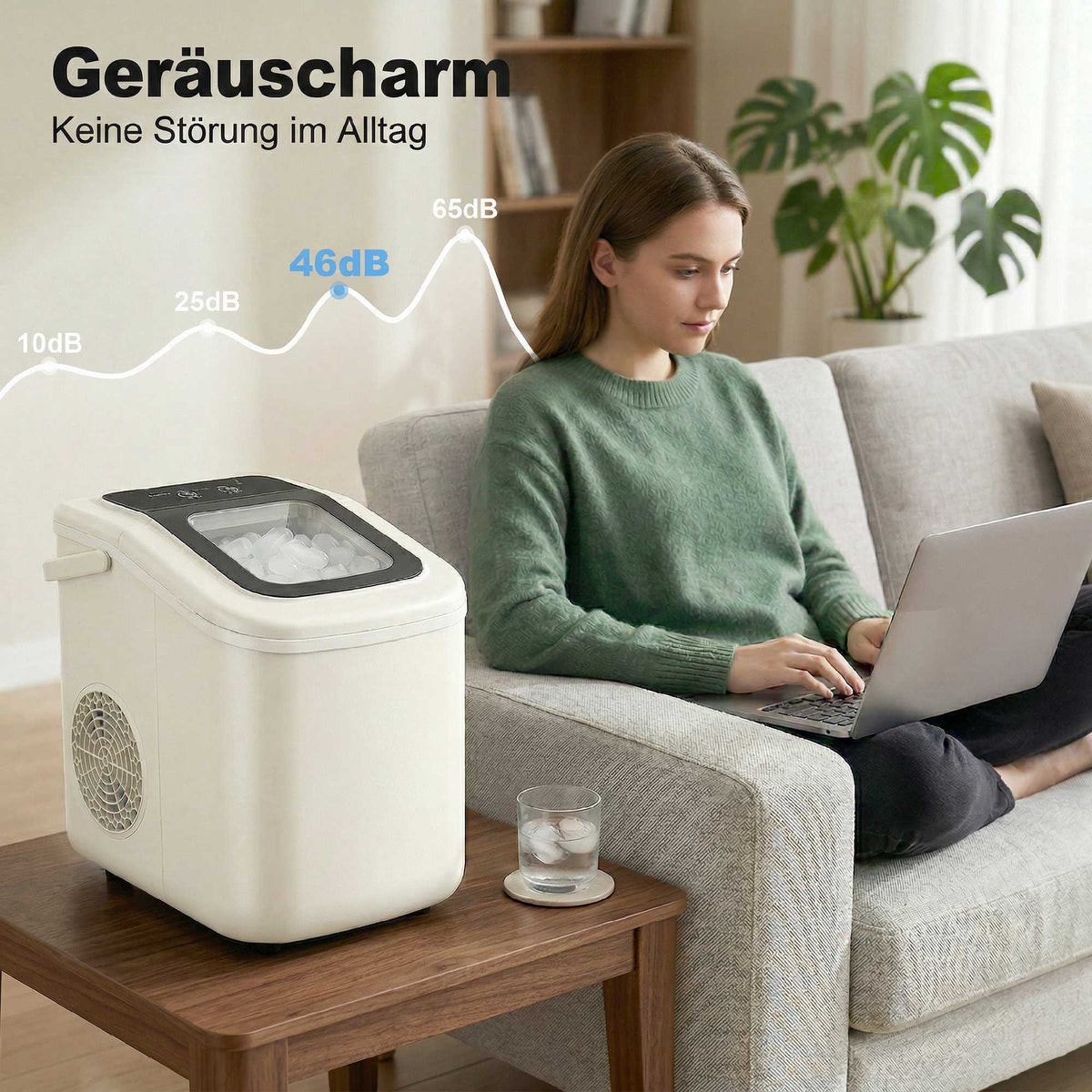 Portable Ice Maker with Self-Cleaning, 12kg/24h, Beige