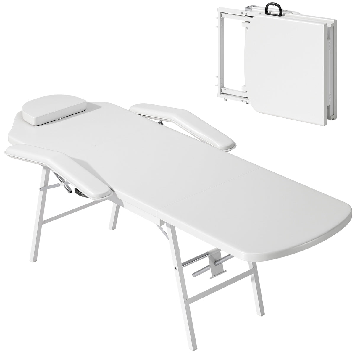 Portable Massage Table, Adjustable Back and Leg Rest, White