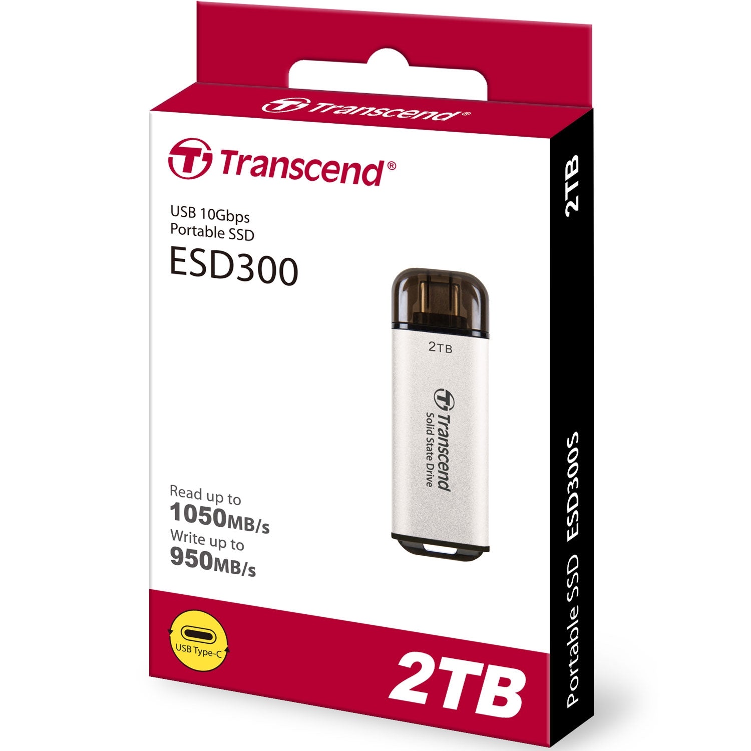 Portable Mini SSD ESD300C USB-C 2TB 10Gbps (R1050/W950 Mb/s) Silver