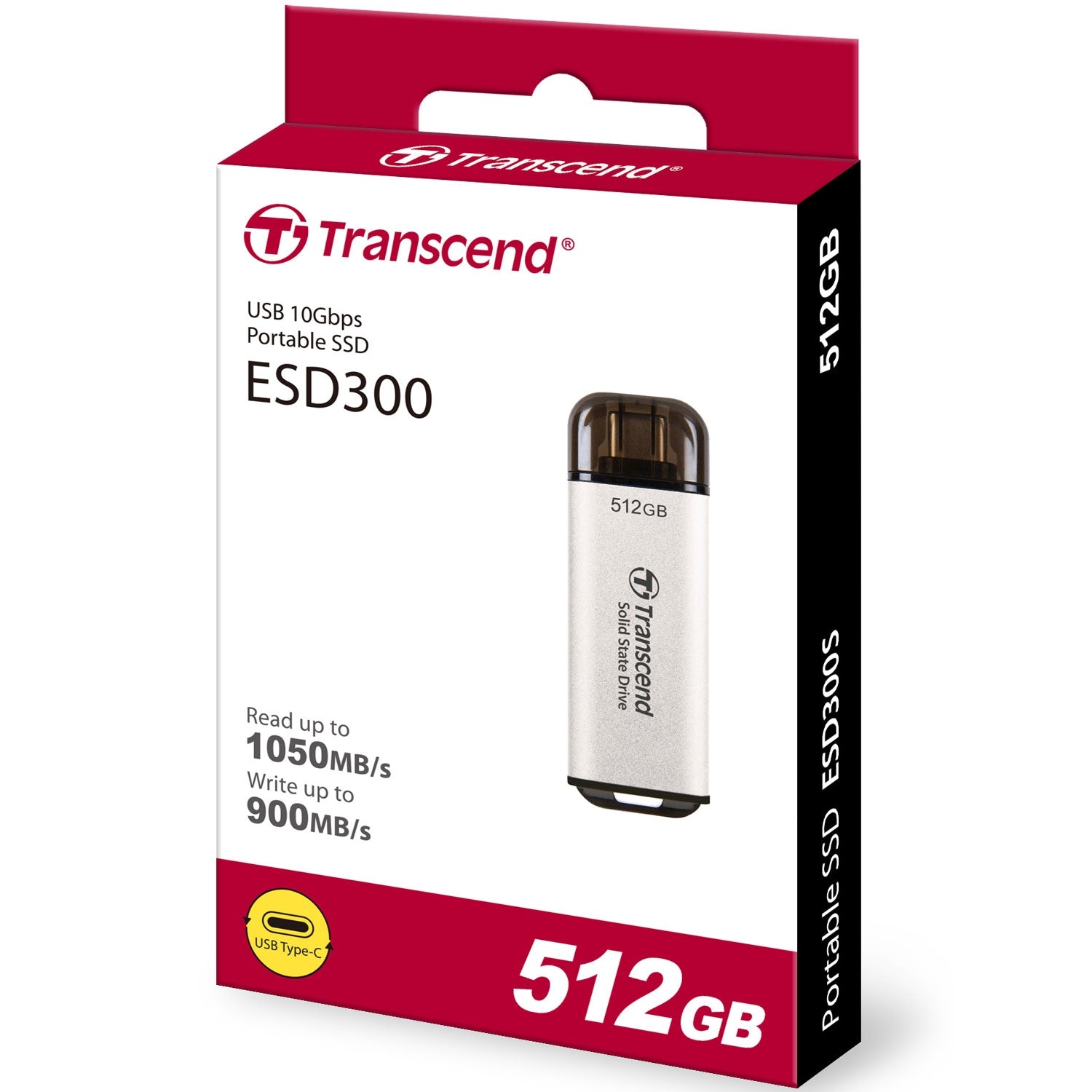 Portable Mini SSD ESD300C USB-C 500Gb 10Gbps (R1050/W950 Mb/s) Silver