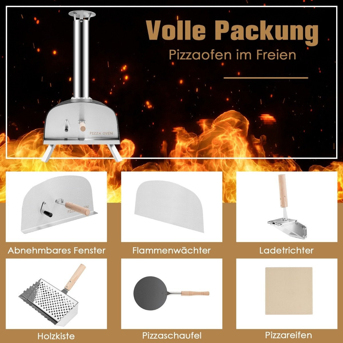 Portable Outdoor Pizza Oven Wood-Fired Backyard Pizza Maker Silver + Black
