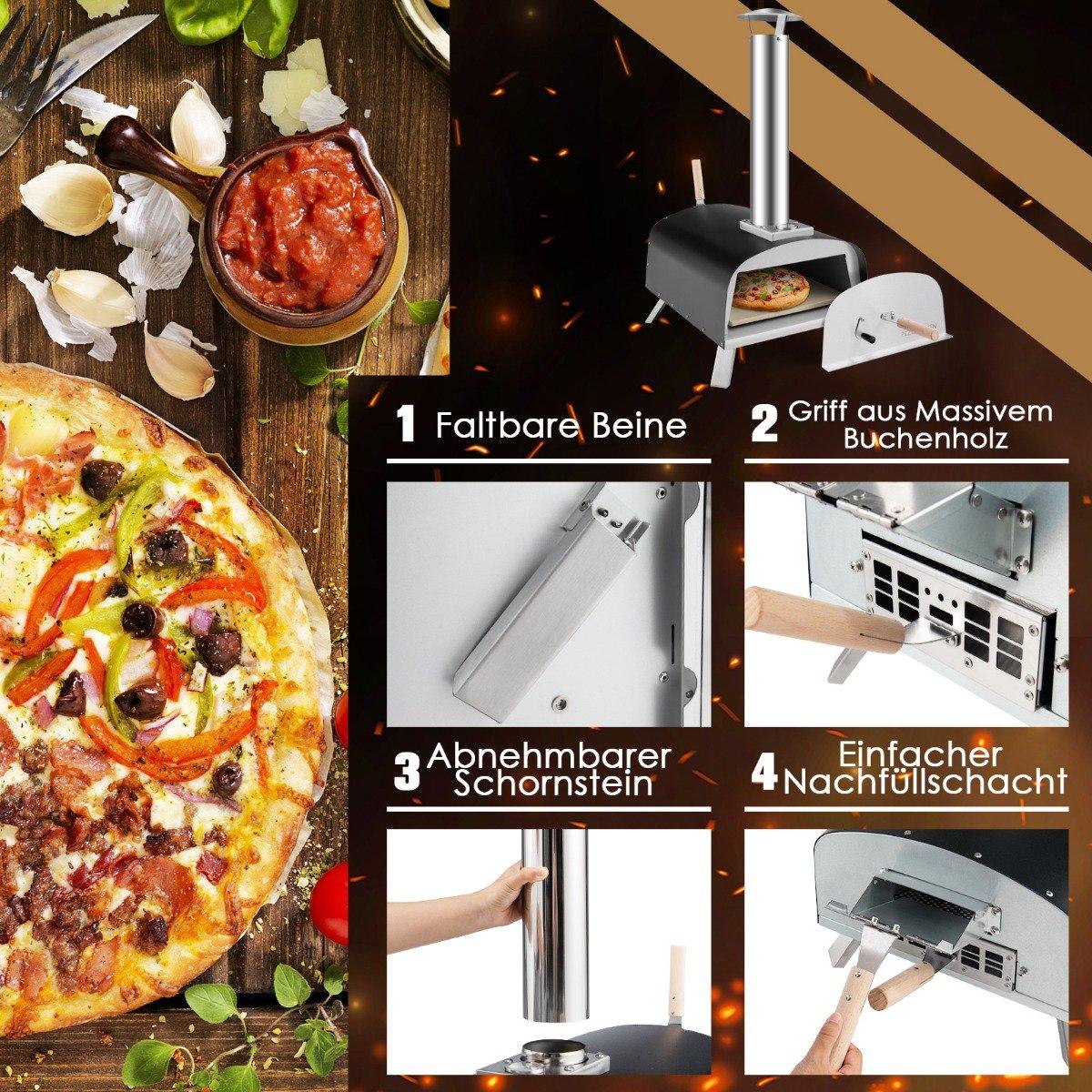 Portable Outdoor Pizza Oven Wood-Fired Backyard Pizza Maker Silver + Black