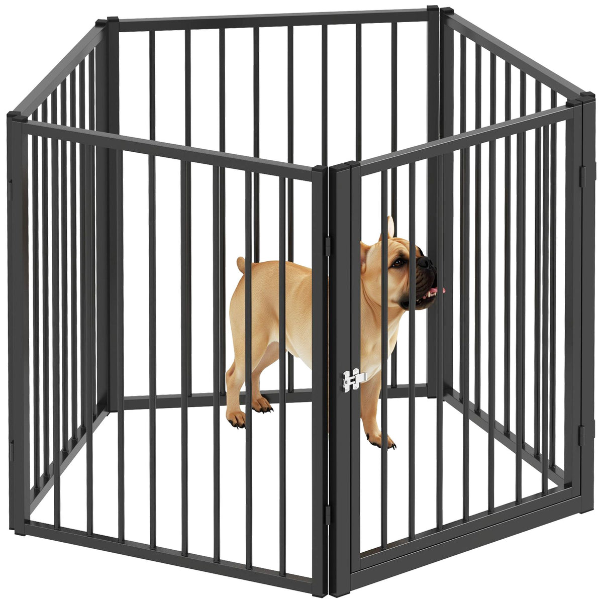 Portable Pet Playpen, 5 Panels, Black Steel Fence