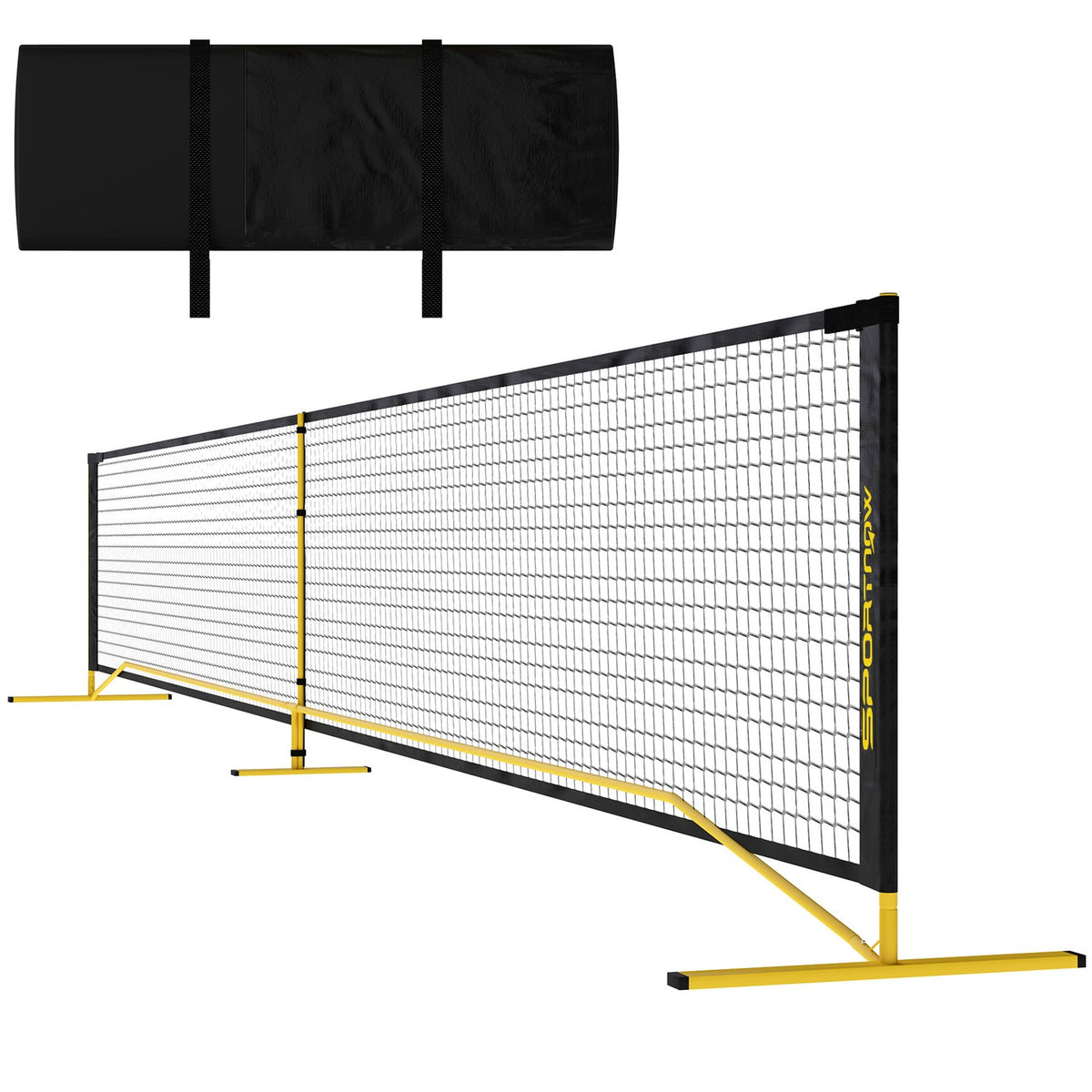 Portable Pickleball Net 6.7m with Carry Bag Metal Frame for Indoor Outdoor Yellow