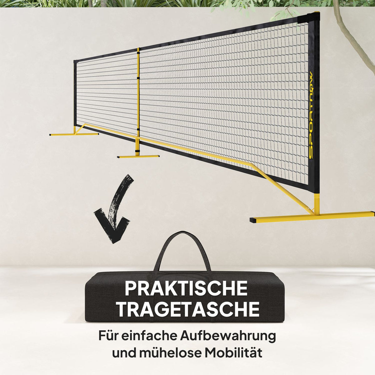 Portable Pickleball Net 6.7m with Carry Bag Metal Frame for Indoor Outdoor Yellow