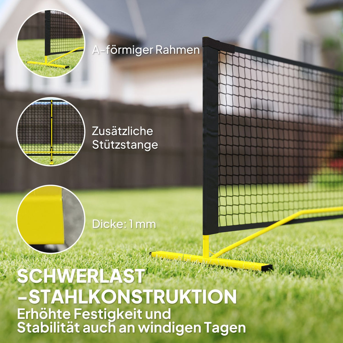 Portable Pickleball Net 6.7m with Carry Bag Metal Frame for Indoor Outdoor Yellow