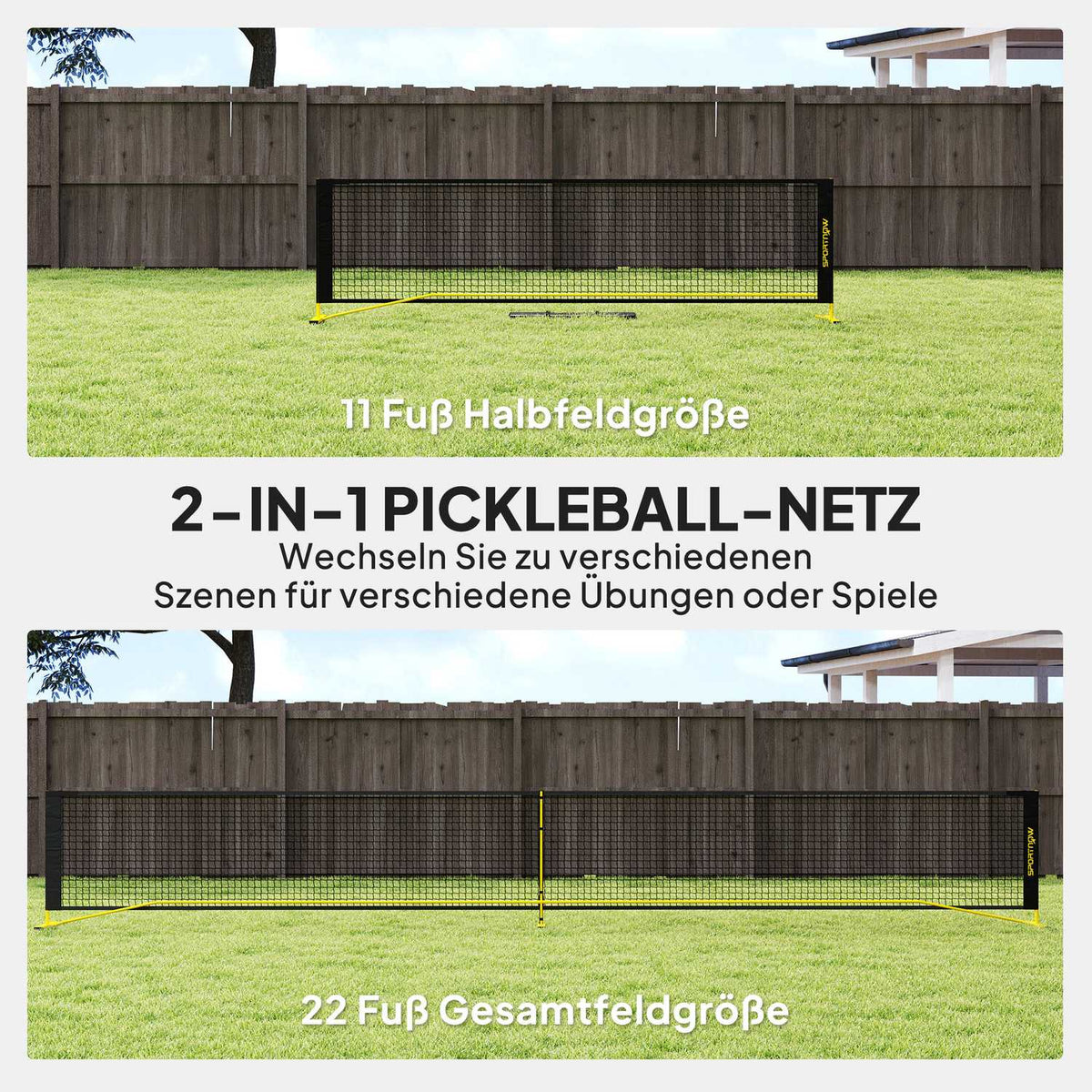 Portable Pickleball Net 6.7m with Carry Bag Metal Frame for Indoor Outdoor Yellow