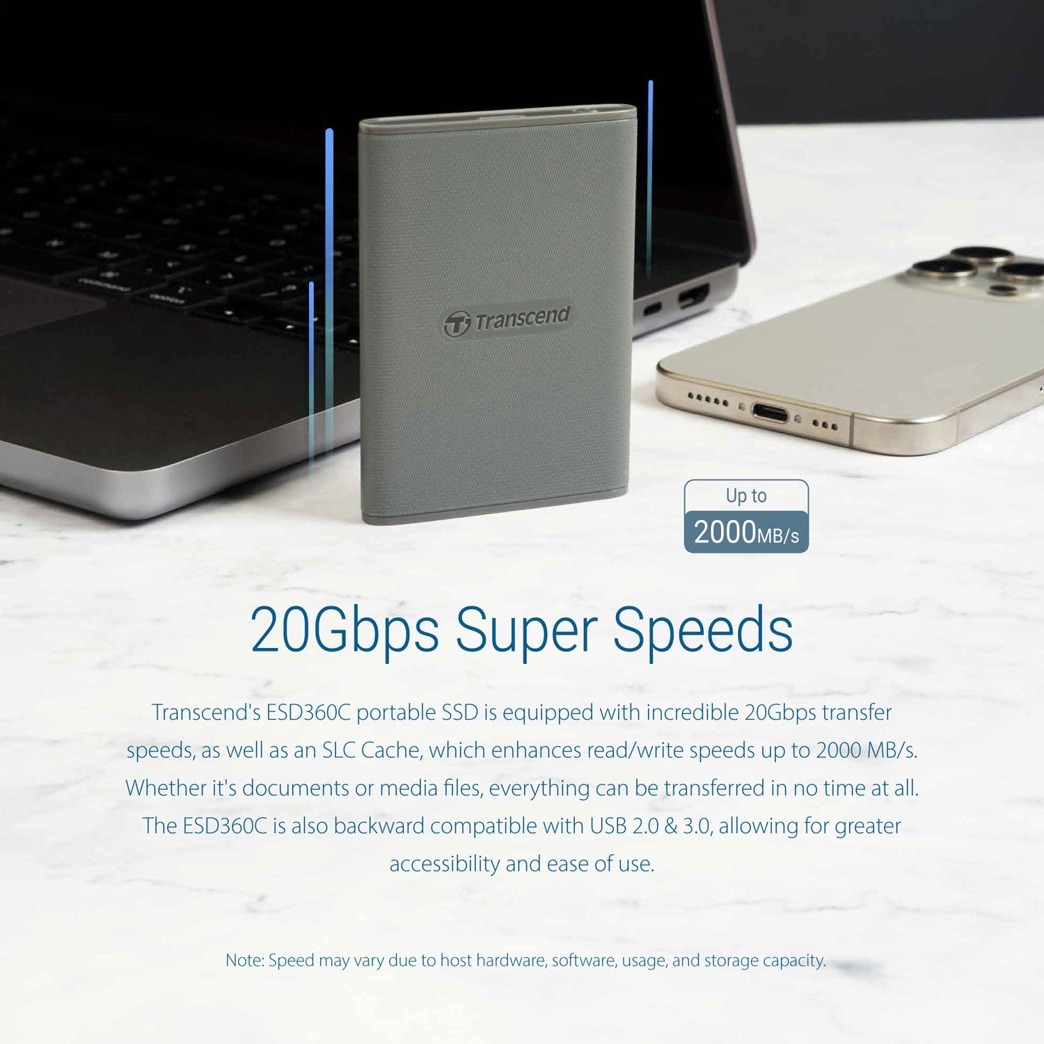 Portable SSD ESD360C USB-C 2TB 20Gbps (R2000/W2000 Mb/s)