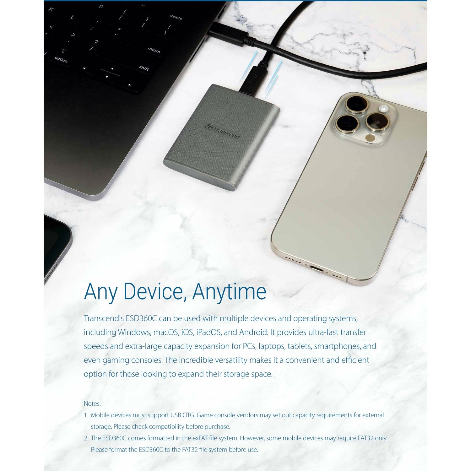Portable SSD ESD360C USB-C 2TB 20Gbps (R2000/W2000 Mb/s)