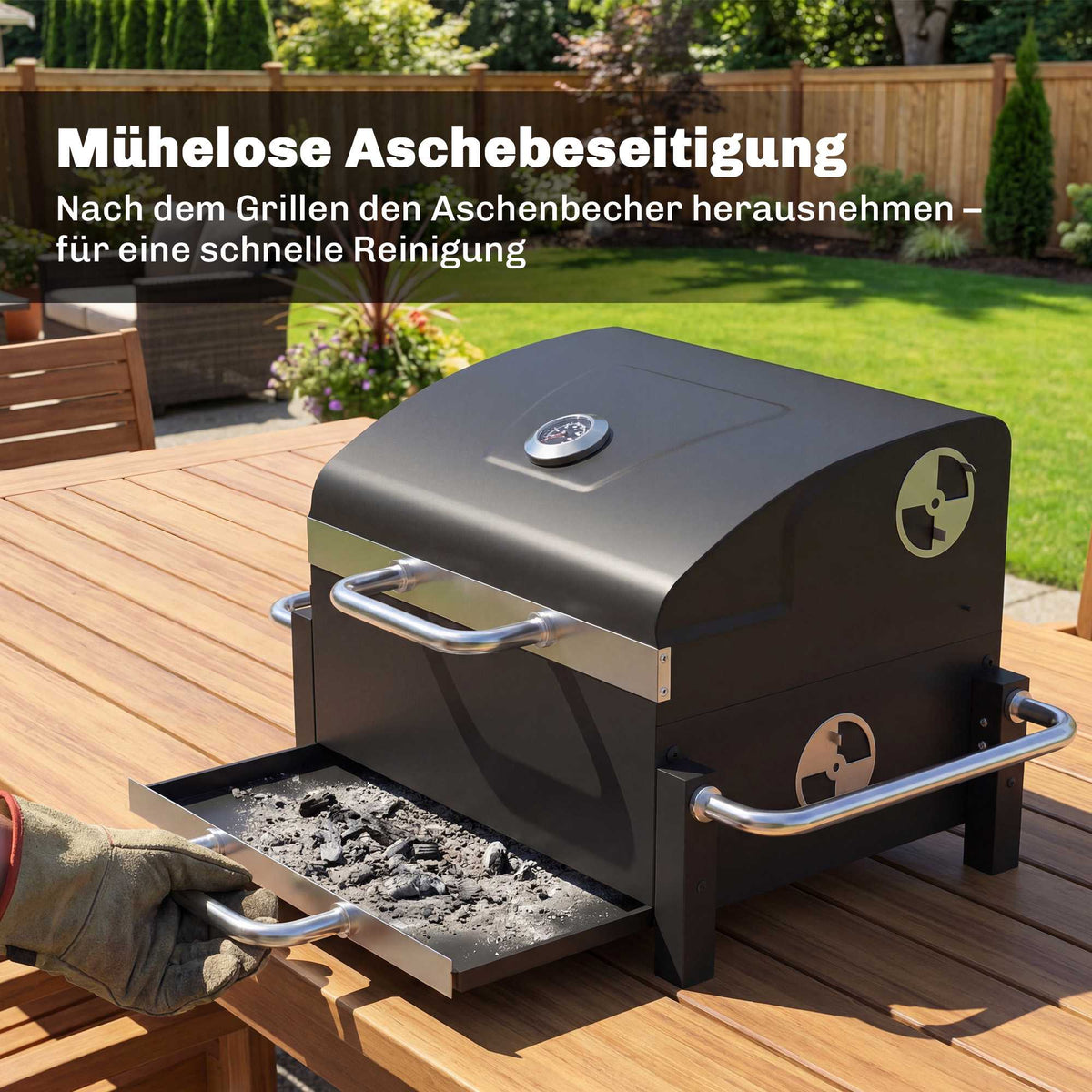 Portable Steel Charcoal Grill with Lid and Thermometer