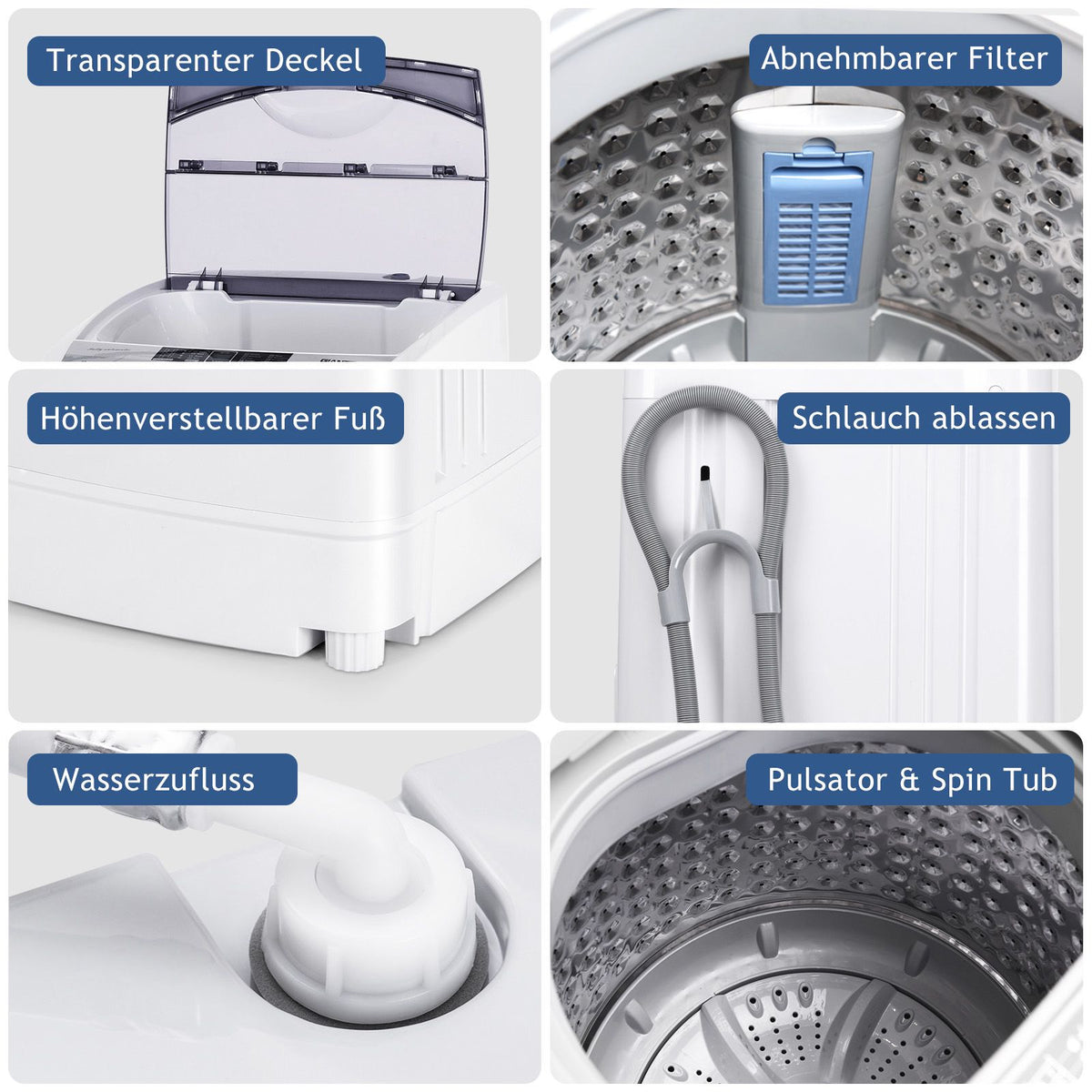 Portable Top-Load Washing Machine, 4.5KG Capacity, 10 Programs