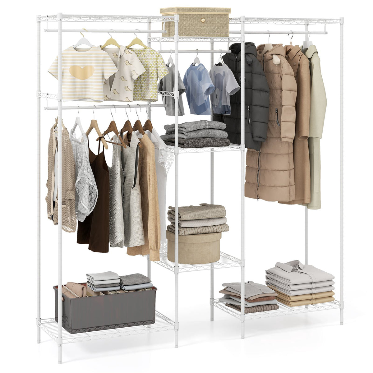 Portable Wardrobe Organizer, L-Shape & Horizontal, White