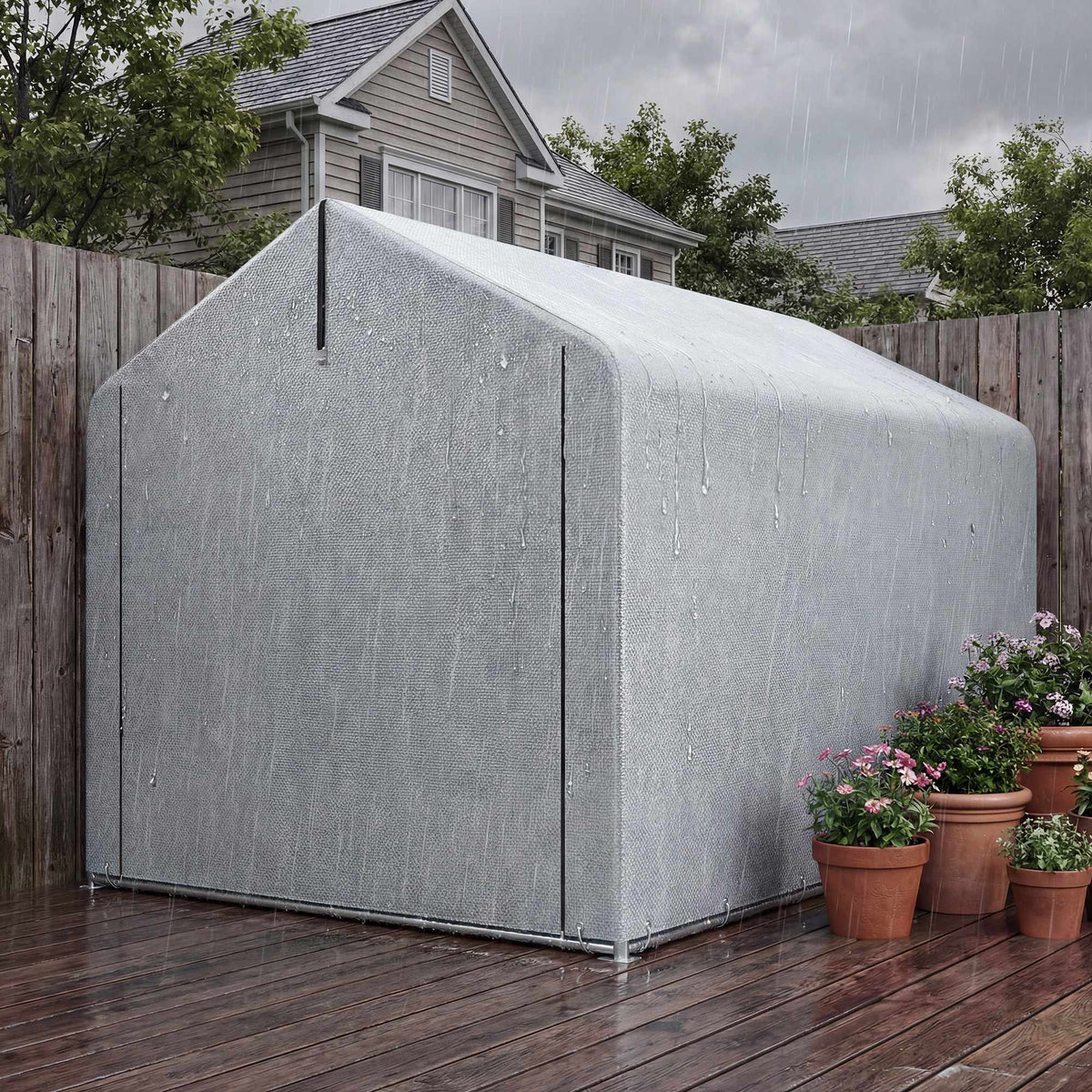 Portable Waterproof Storage Tent with Roll-Up Door, Light Grey