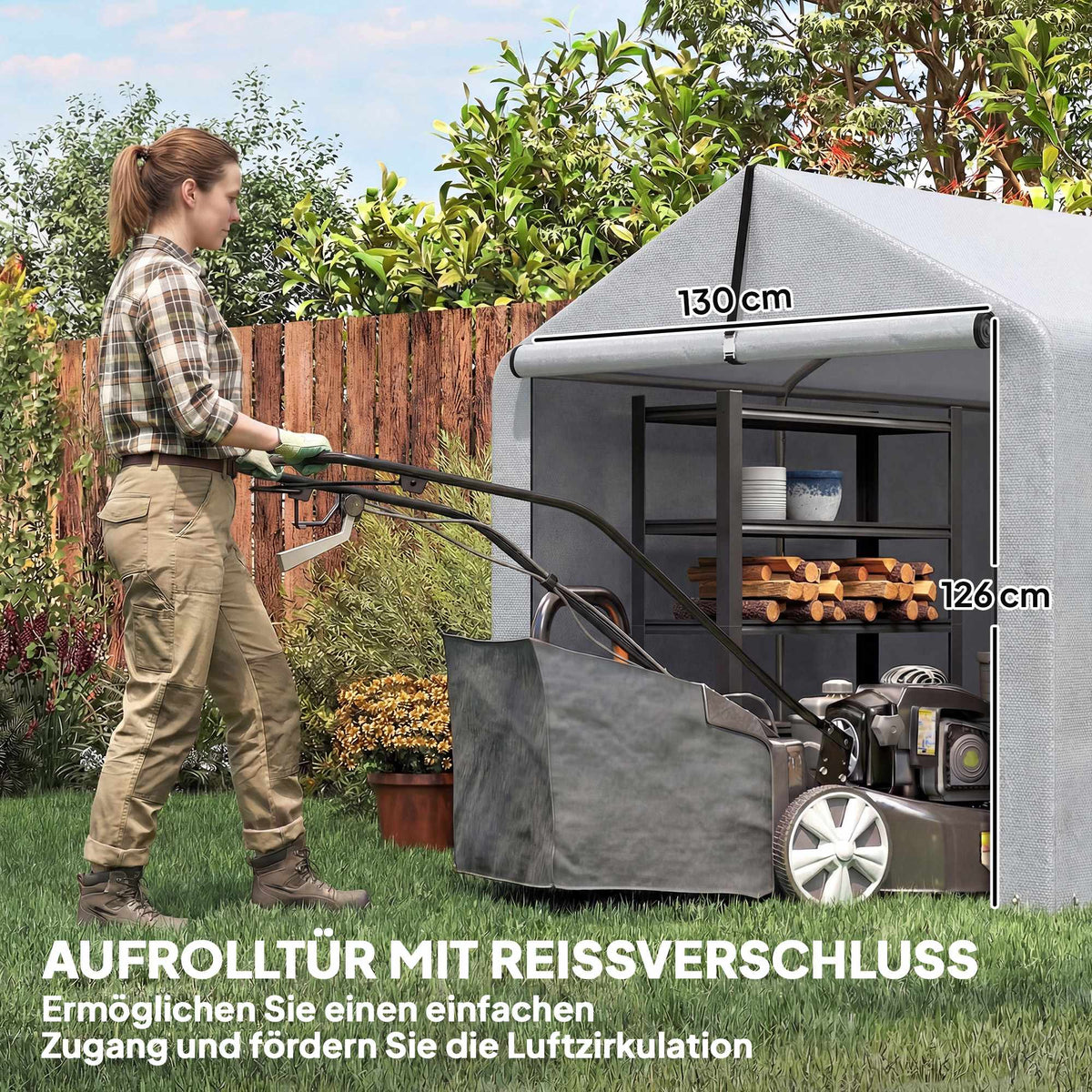 Portable Waterproof Storage Tent with Roll-Up Door, Light Grey