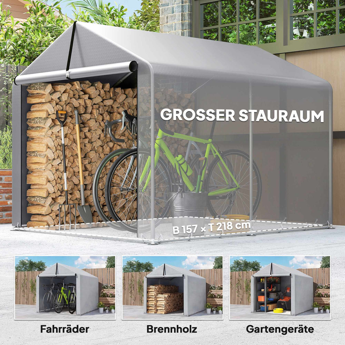 Portable Waterproof Storage Tent with Roll-Up Door, Light Grey