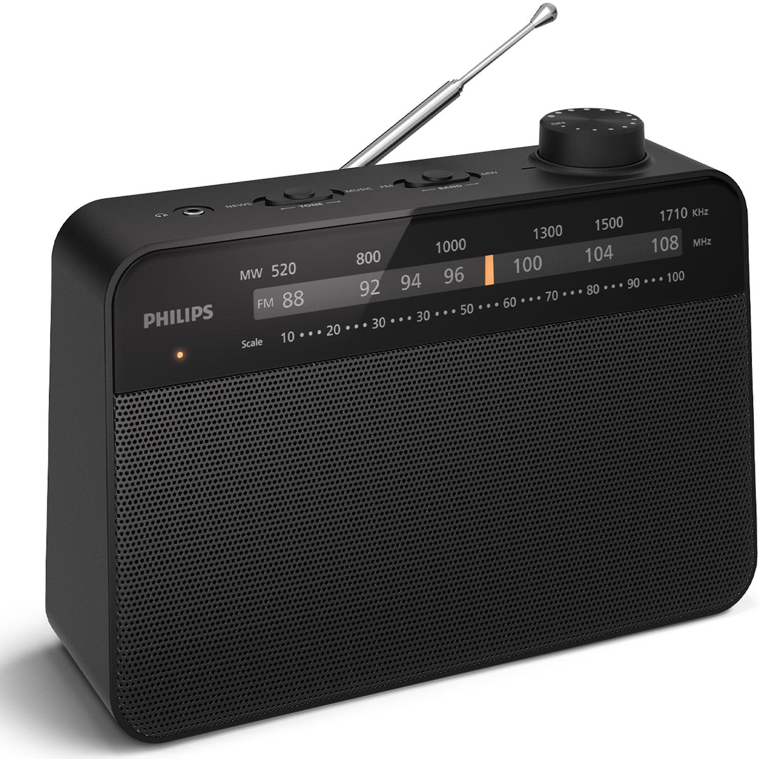 Portable analog FM/MW radio TAR2509. Mains or battery powered.